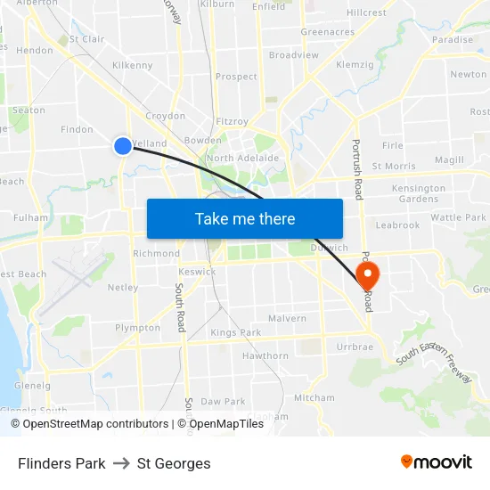 Flinders Park to St Georges map