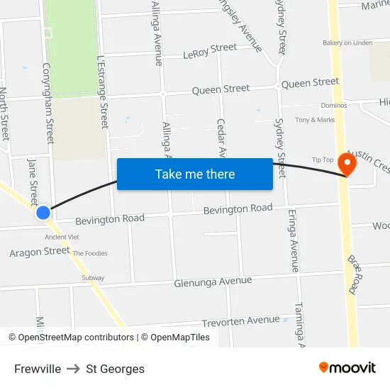 Frewville to St Georges map
