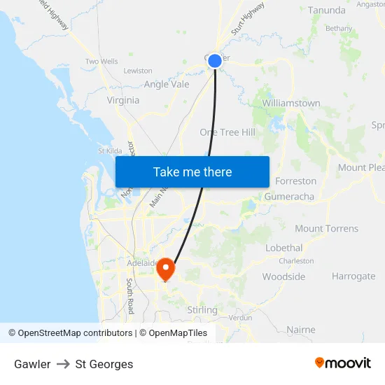 Gawler to St Georges map