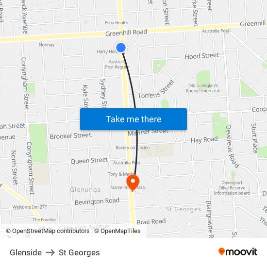 Glenside to St Georges map