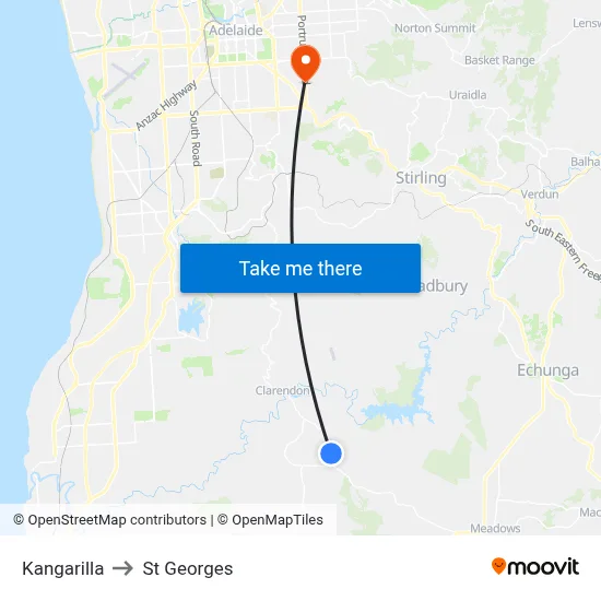 Kangarilla to St Georges map