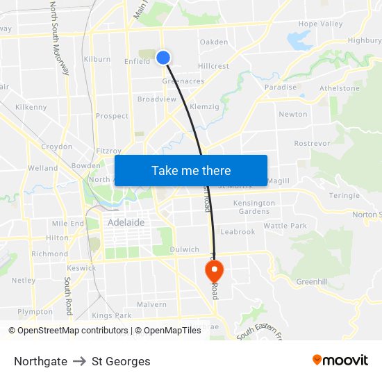 Northgate to St Georges map