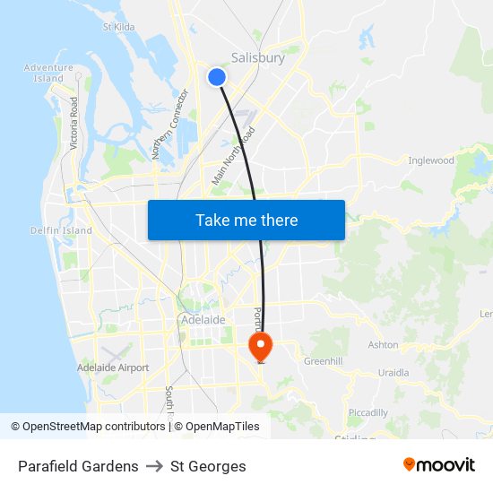 Parafield Gardens to St Georges map