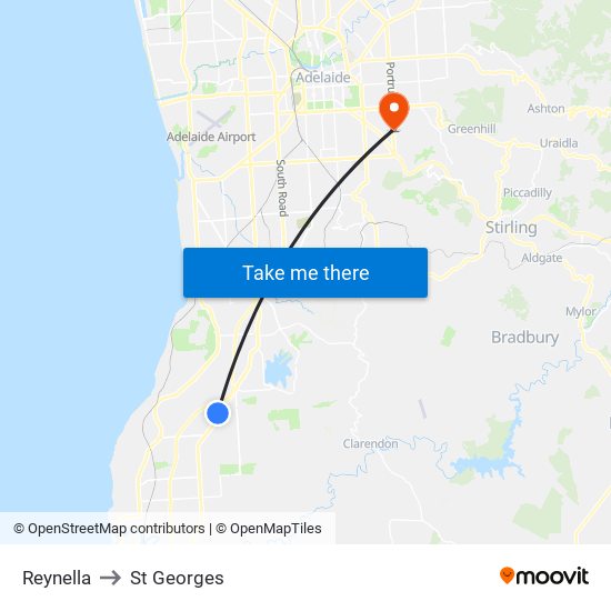 Reynella to St Georges map