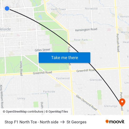 Stop F1 North Tce - North side to St Georges map