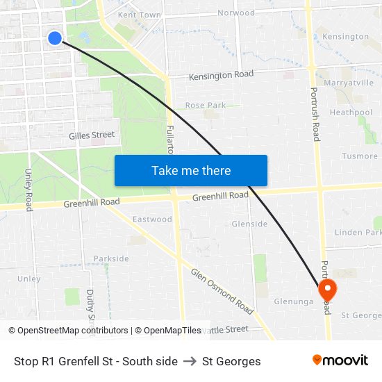 Stop R1 Grenfell St - South side to St Georges map