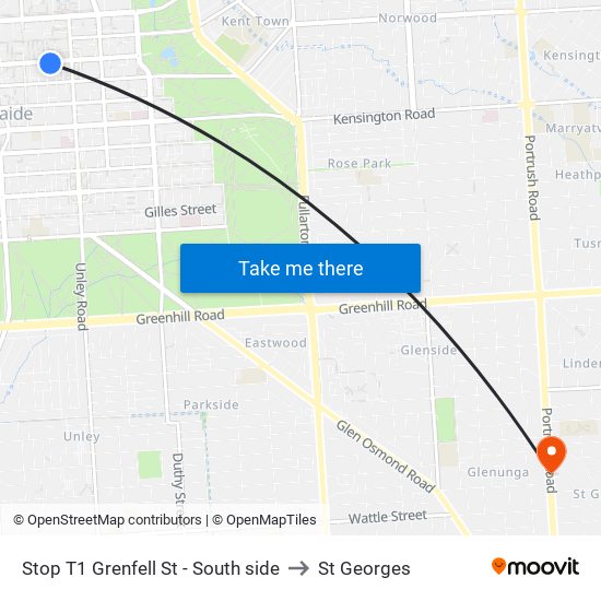 Stop T1 Grenfell St - South side to St Georges map