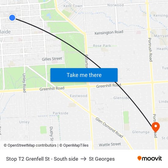 Stop T2 Grenfell St - South side to St Georges map