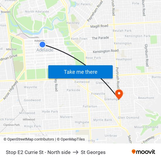 Stop E2 Currie St - North side to St Georges map