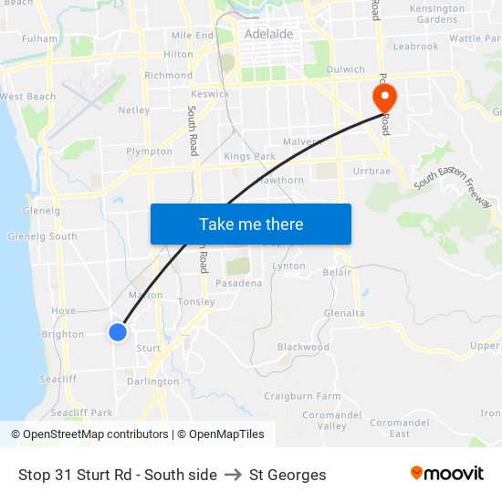 Stop 31 Sturt Rd - South side to St Georges map