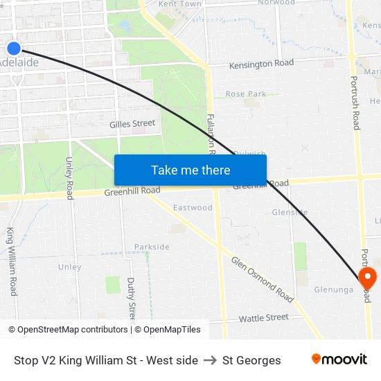 Stop V2 King William St - West side to St Georges map