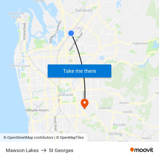 Mawson Lakes to St Georges map