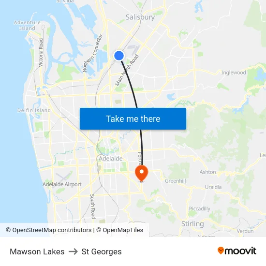 Mawson Lakes to St Georges map