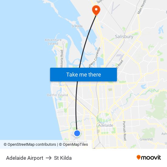 Adelaide Airport to St Kilda map