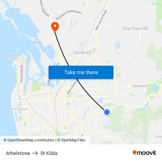 Athelstone to St Kilda map