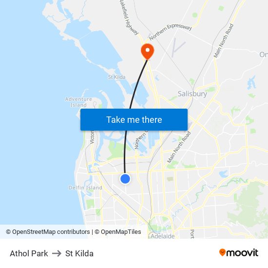 Athol Park to St Kilda map