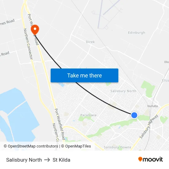 Salisbury North to St Kilda map