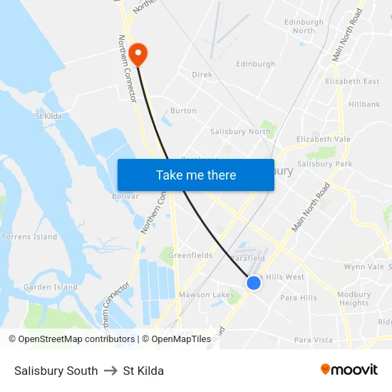 Salisbury South to St Kilda map