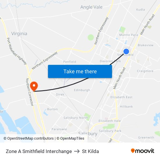 Zone A Smithfield Interchange to St Kilda map