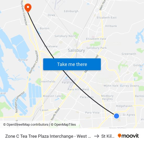 Zone C Tea Tree Plaza Interchange - West side to St Kilda map