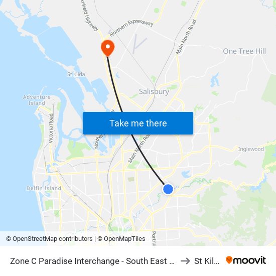 Zone C Paradise Interchange - South East side to St Kilda map
