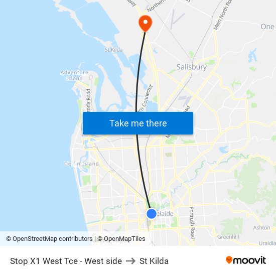 Stop X1 West Tce - West side to St Kilda map