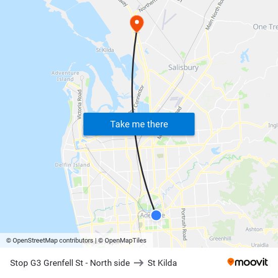 Stop G3 Grenfell St - North side to St Kilda map