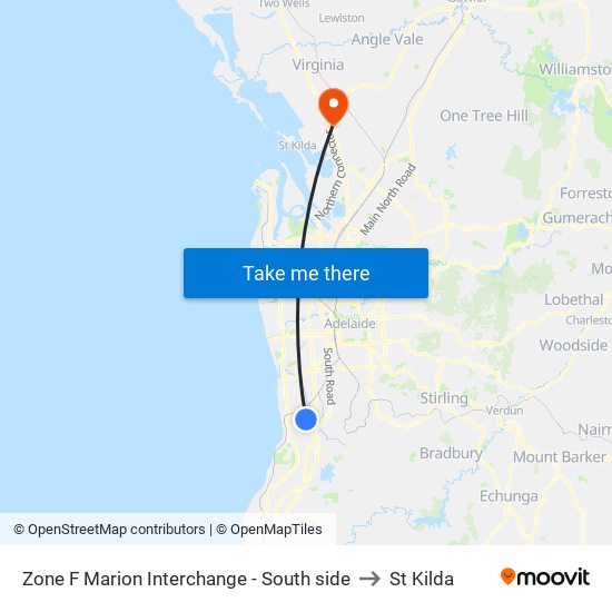 Zone F Marion Interchange - South side to St Kilda map