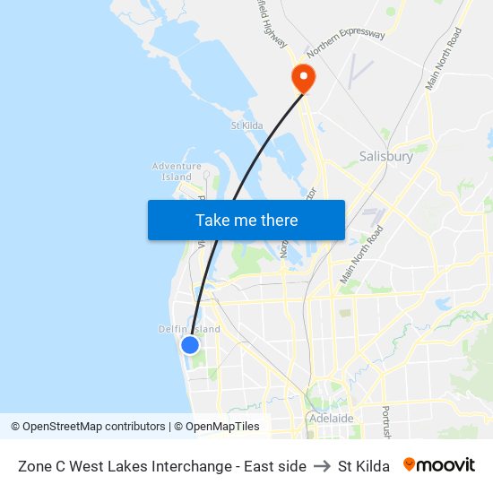 Zone C West Lakes Interchange - East side to St Kilda map