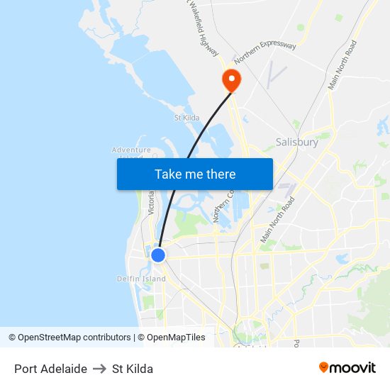 Port Adelaide to St Kilda map