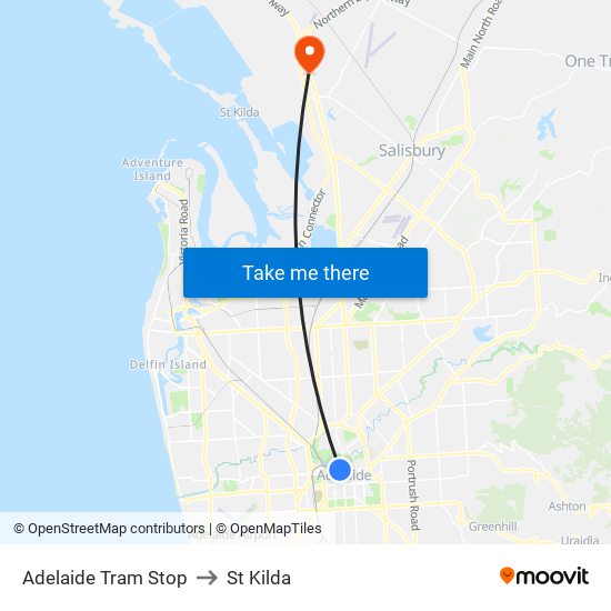 Adelaide Tram Stop to St Kilda map