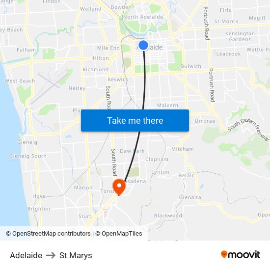 Adelaide to St Marys map