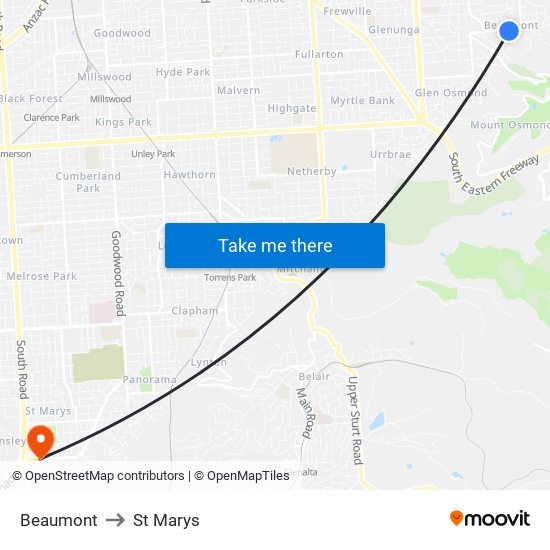 Beaumont to St Marys map