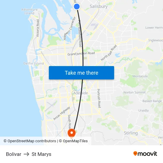 Bolivar to St Marys map