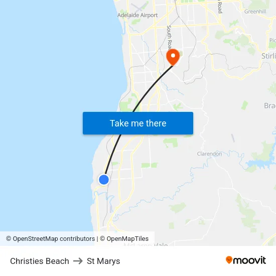 Christies Beach to St Marys map