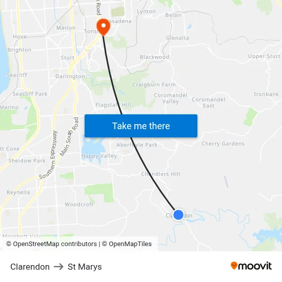 Clarendon to St Marys map