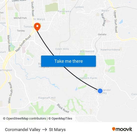 Coromandel Valley to St Marys map