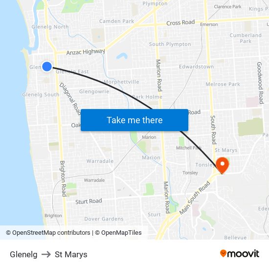 Glenelg to St Marys map