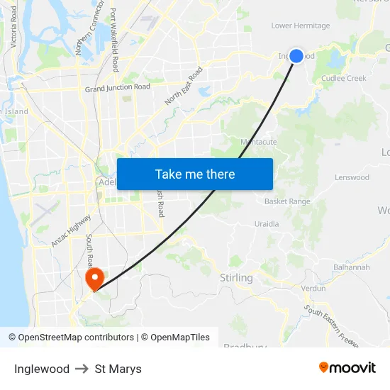Inglewood to St Marys map