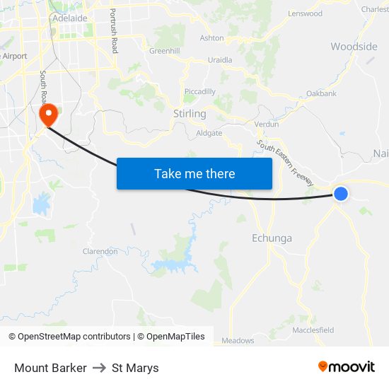 Mount Barker to St Marys map