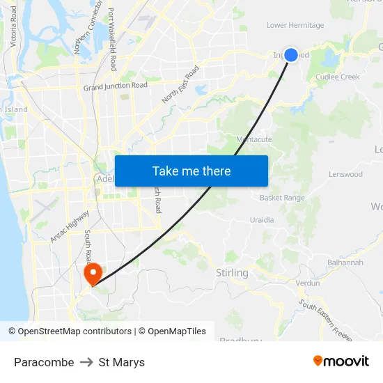 Paracombe to St Marys map