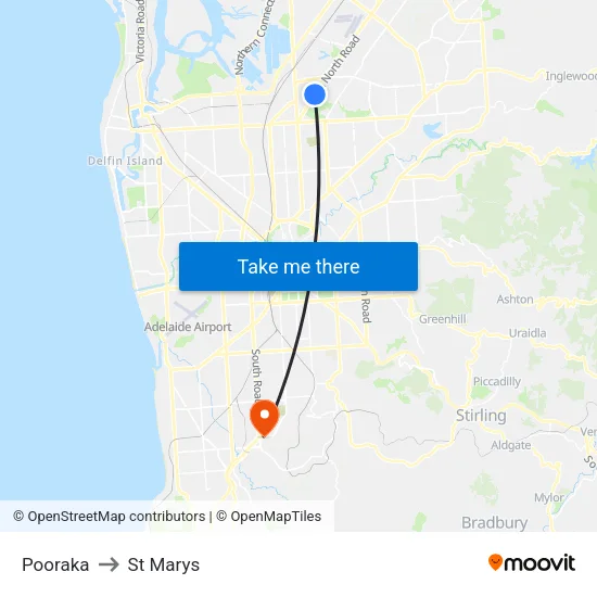 Pooraka to St Marys map