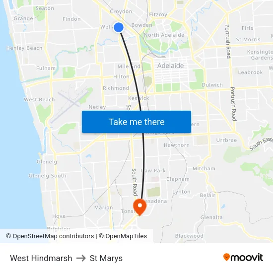 West Hindmarsh to St Marys map