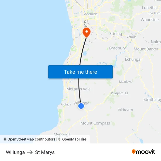 Willunga to St Marys map