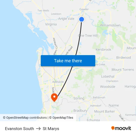 Evanston South to St Marys map