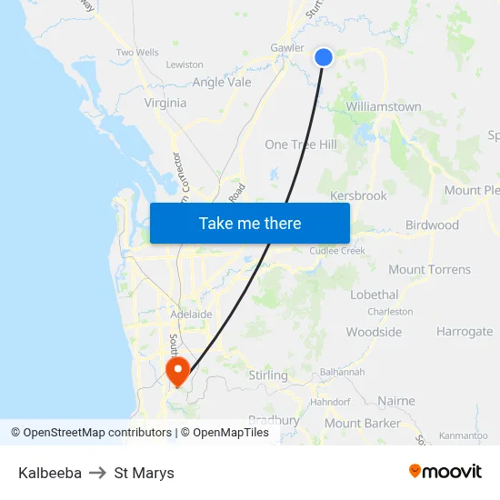 Kalbeeba to St Marys map