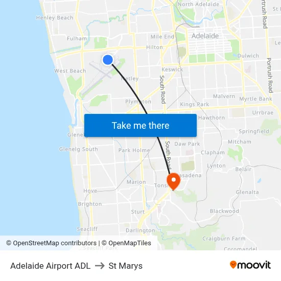 Adelaide Airport ADL to St Marys map
