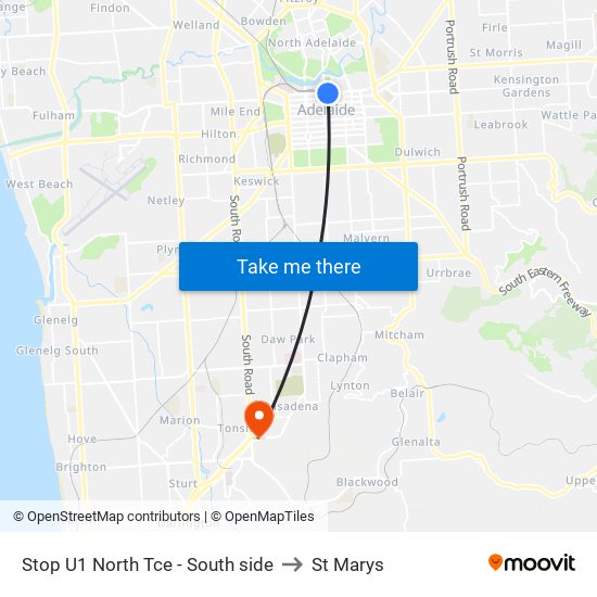 Stop U1 North Tce - South side to St Marys map