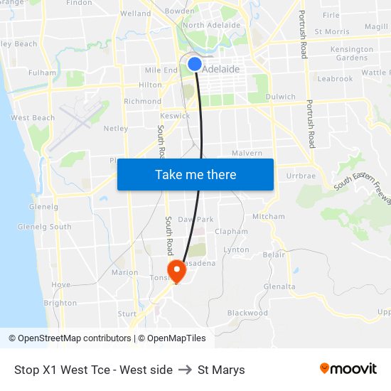 Stop X1 West Tce - West side to St Marys map