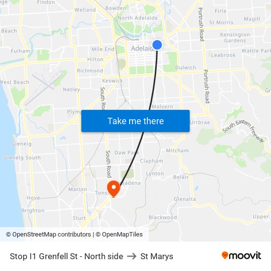 Stop I1 Grenfell St - North side to St Marys map